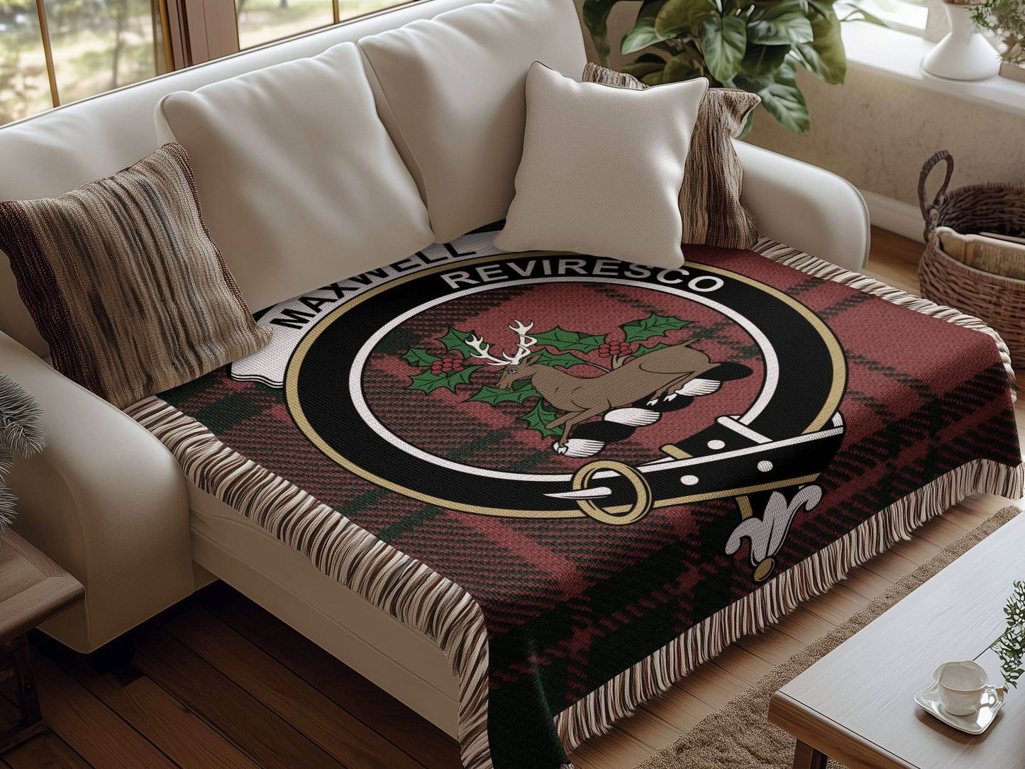 Maxwell Clan Crest Tartan Scottish Woven Blanket - Celtic Ancestry Gifts