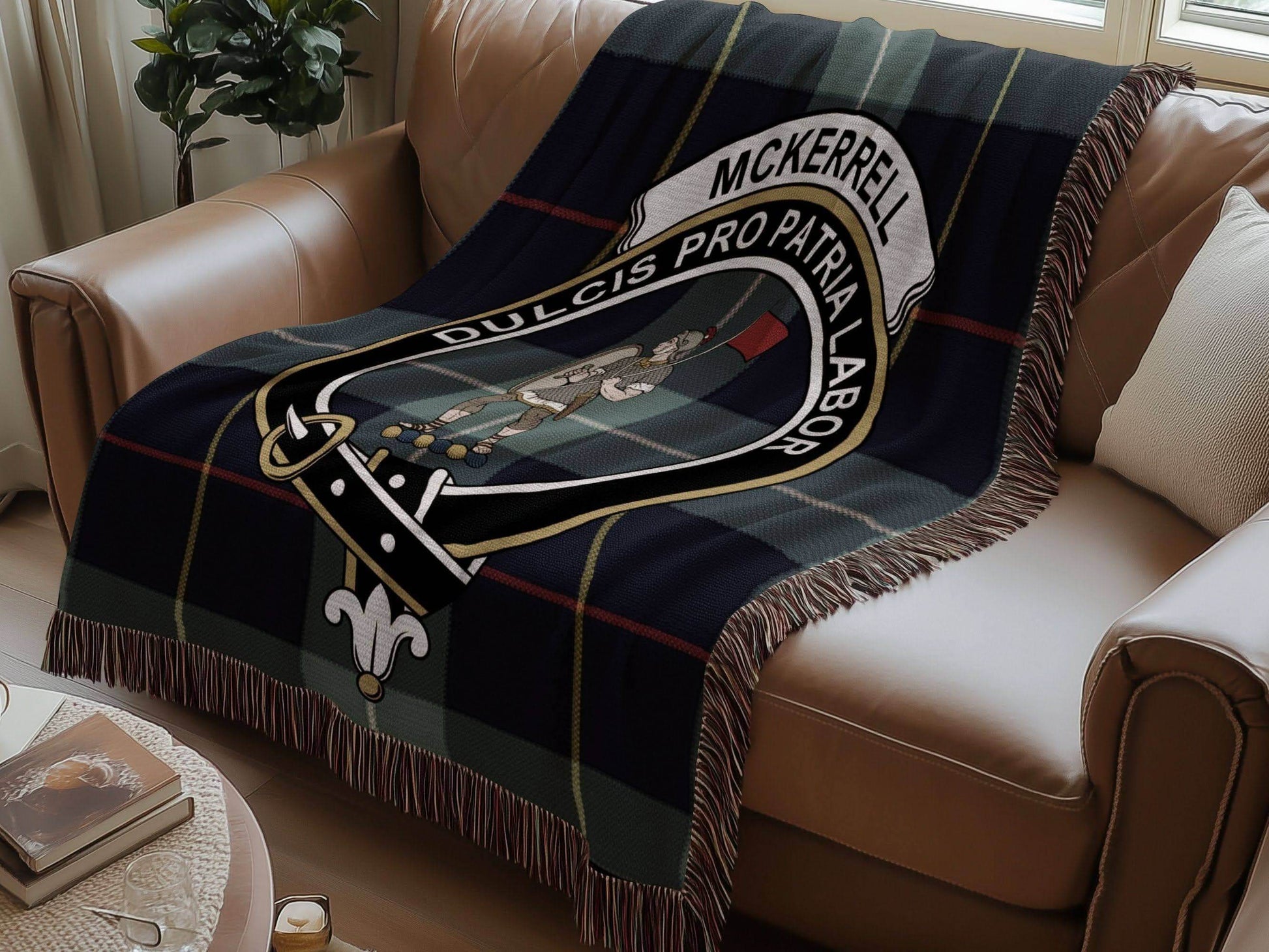 McKerrell Clan Crest Tartan Scottish Woven Blanket - Celtic Ancestry Gifts