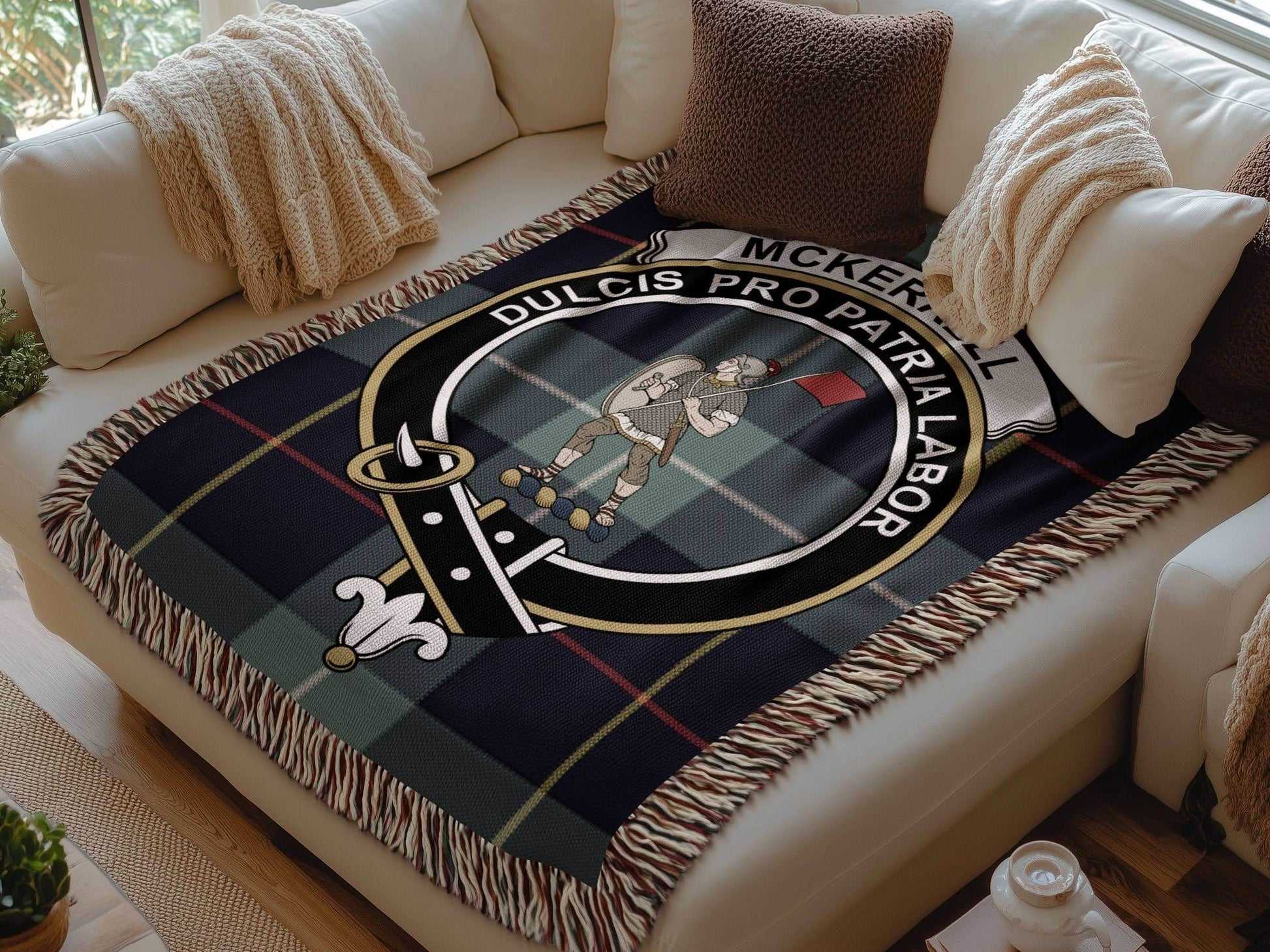 McKerrell Clan Crest Tartan Scottish Woven Blanket - Celtic Ancestry Gifts