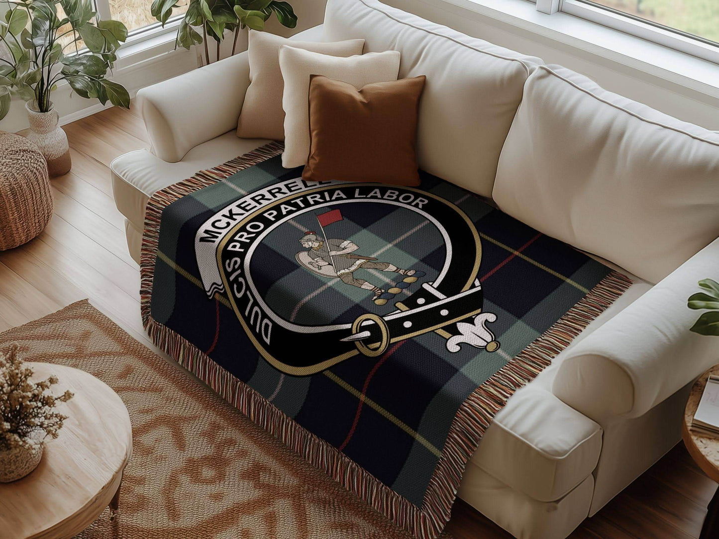 McKerrell Clan Crest Tartan Scottish Woven Blanket - Celtic Ancestry Gifts