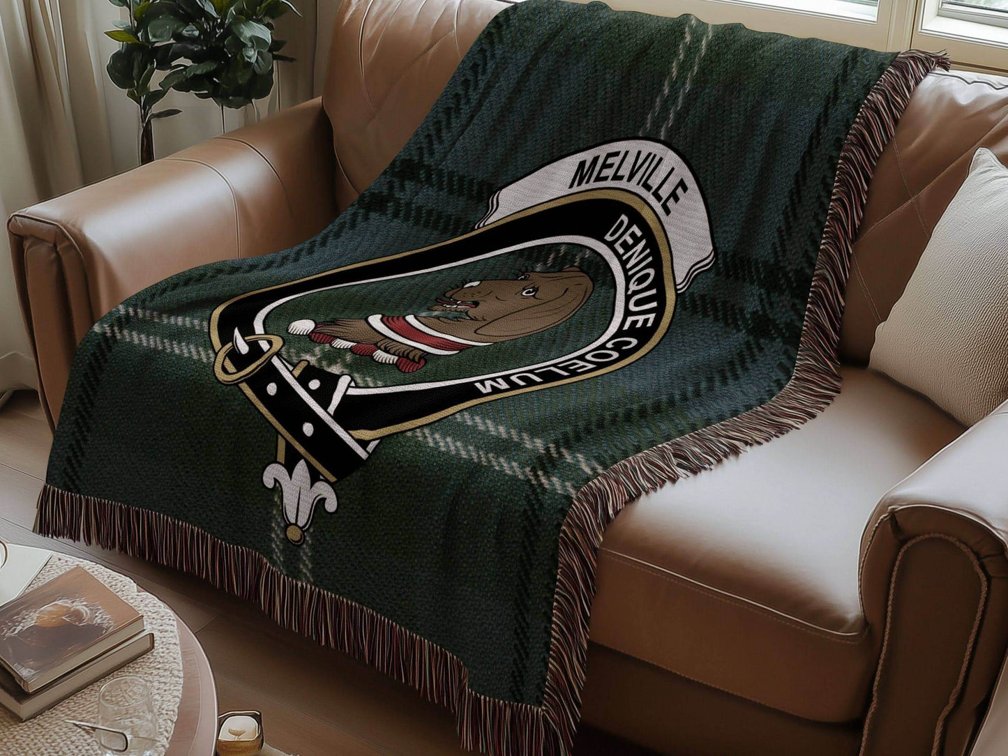 Melville Clan Crest Tartan Scottish Woven Blanket - Celtic Ancestry Gifts