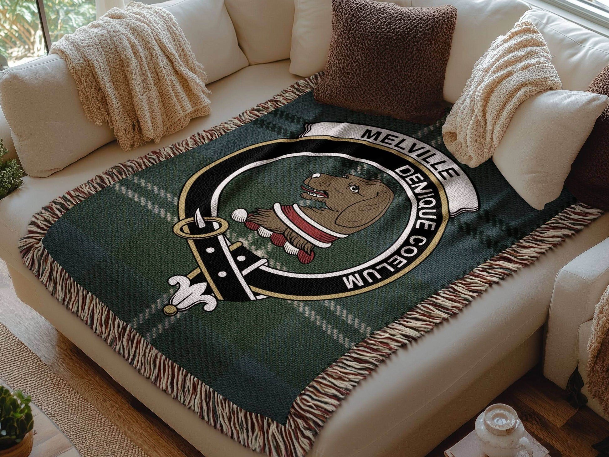 Melville Clan Crest Tartan Scottish Woven Blanket - Celtic Ancestry Gifts