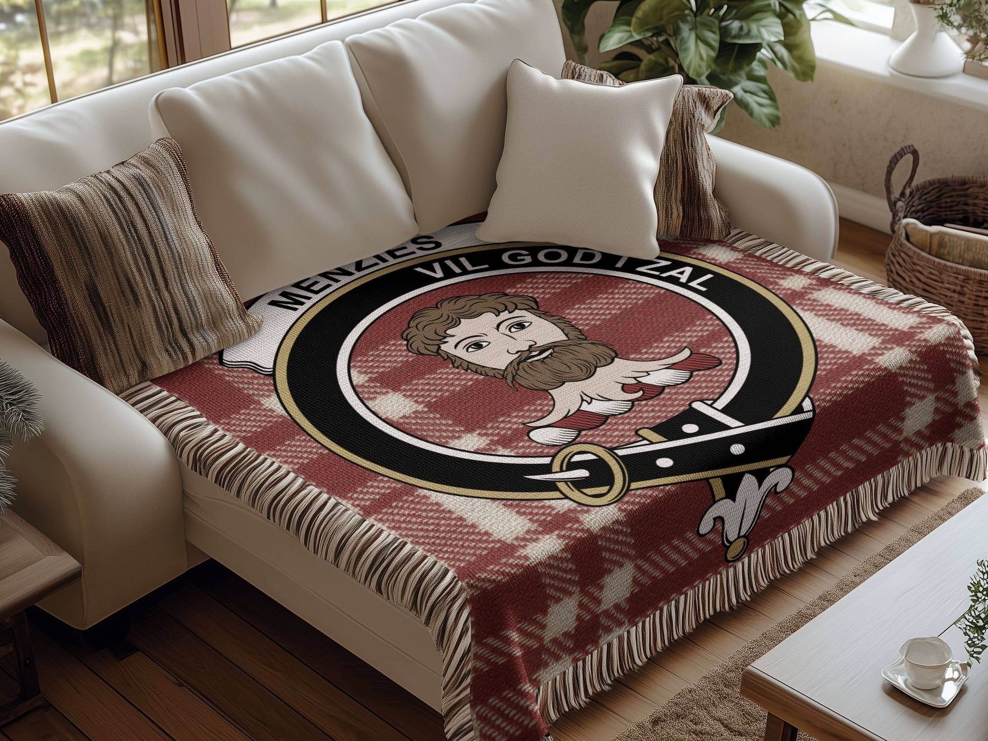 Menzies Clan Crest Tartan Scottish Woven Blanket - Celtic Ancestry Gifts