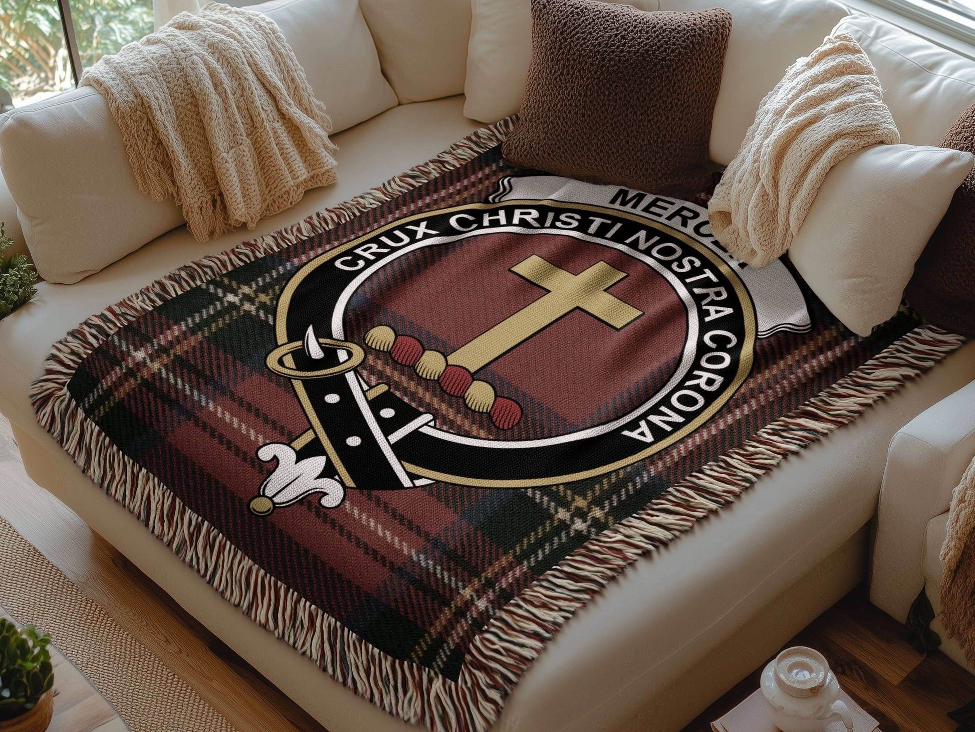 Mercer Clan Crest Tartan Scottish Heritage Woven Blanket - Celtic Ancestry Gifts