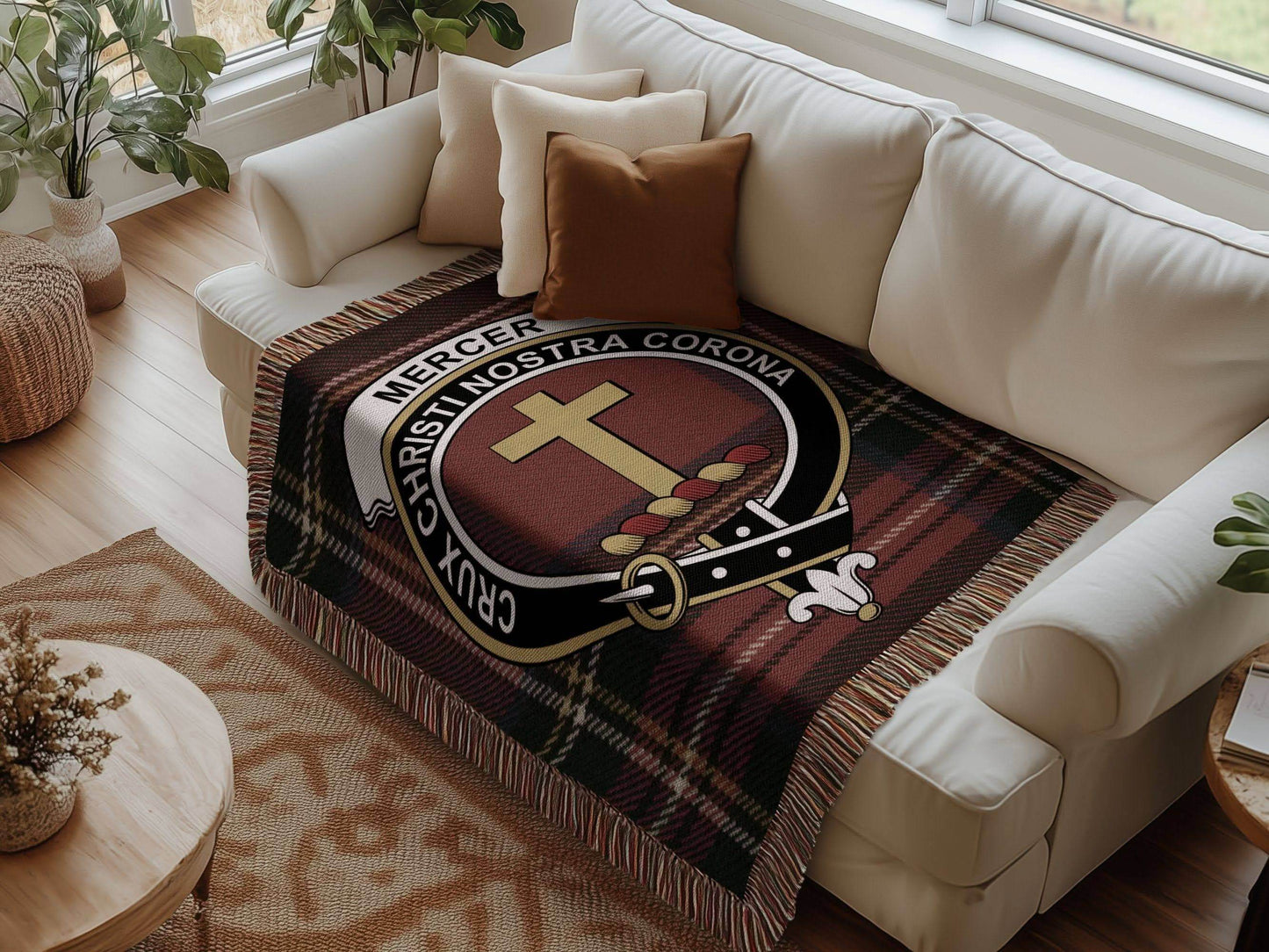 Mercer Clan Crest Tartan Scottish Heritage Woven Blanket - Celtic Ancestry Gifts