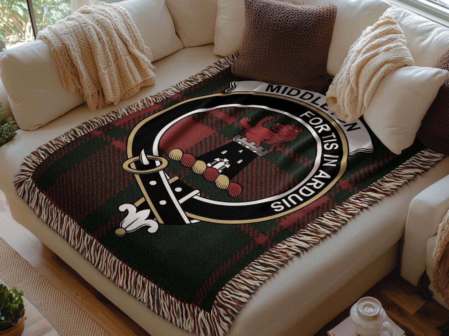 Middleton Clan Crest Tartan Scottish Woven Blanket - Celtic Ancestry Gifts