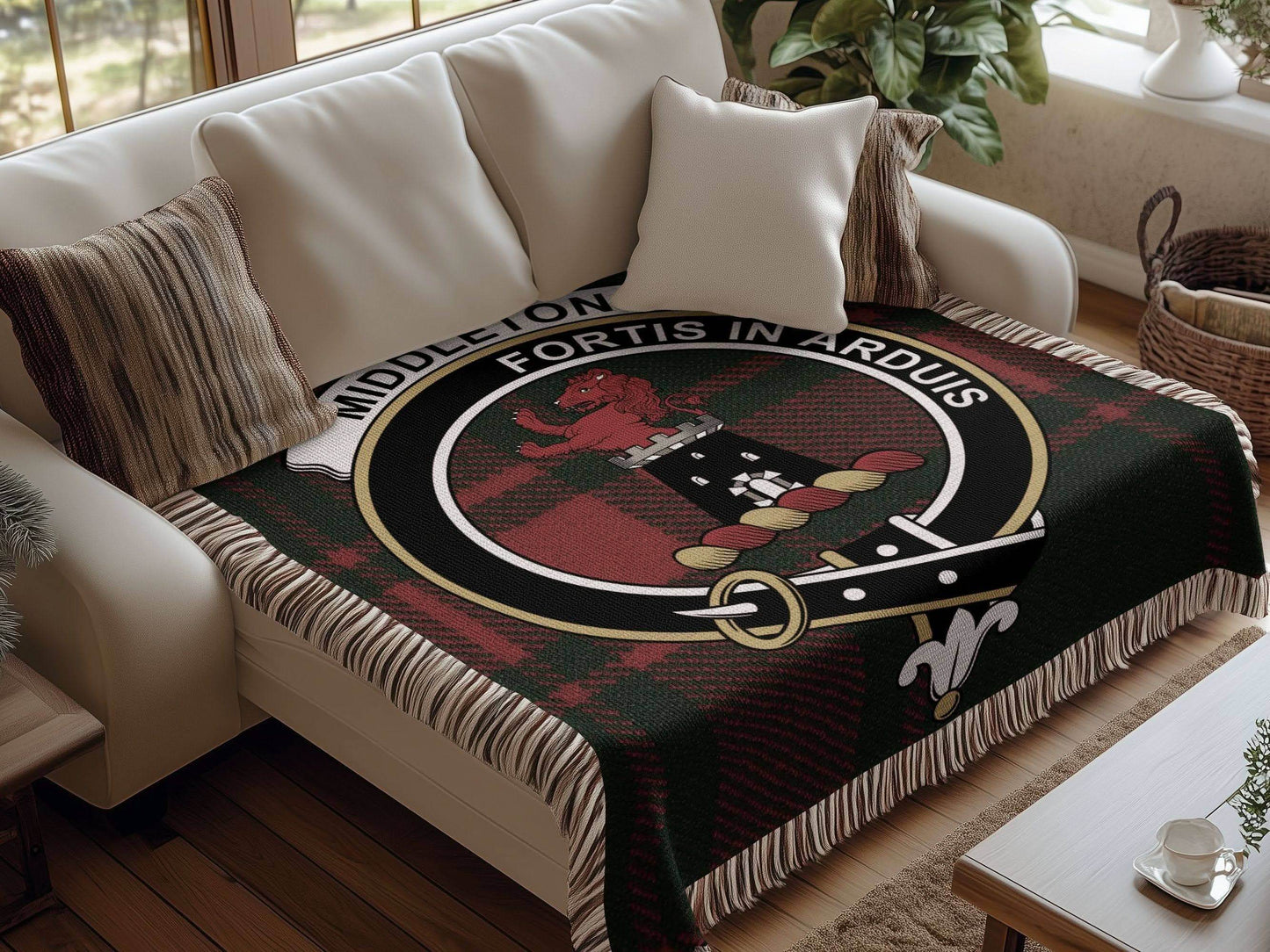 Middleton Clan Crest Tartan Scottish Woven Blanket - Celtic Ancestry Gifts