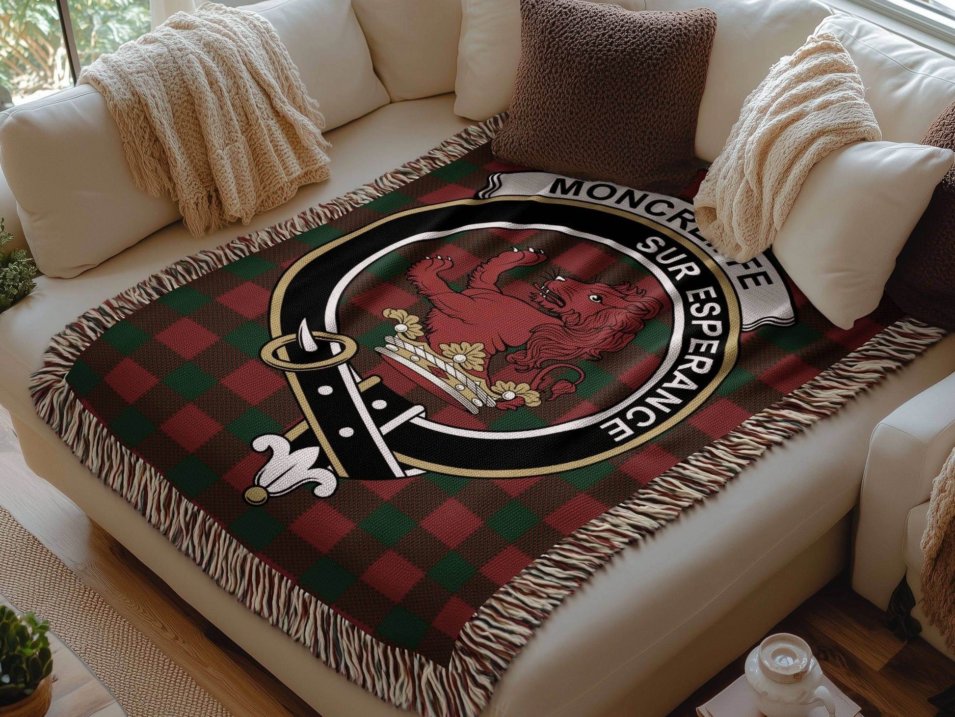Moncrieffe Clan Crest Tartan Scottish Woven Blanket - Celtic Ancestry Gifts