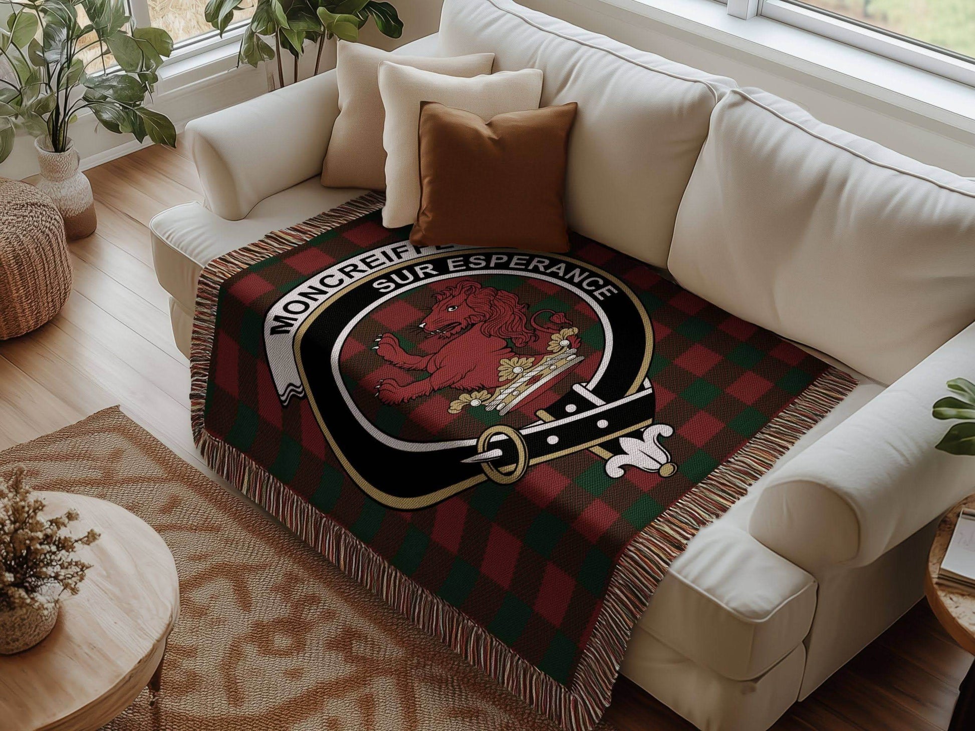 Moncrieffe Clan Crest Tartan Scottish Woven Blanket - Celtic Ancestry Gifts
