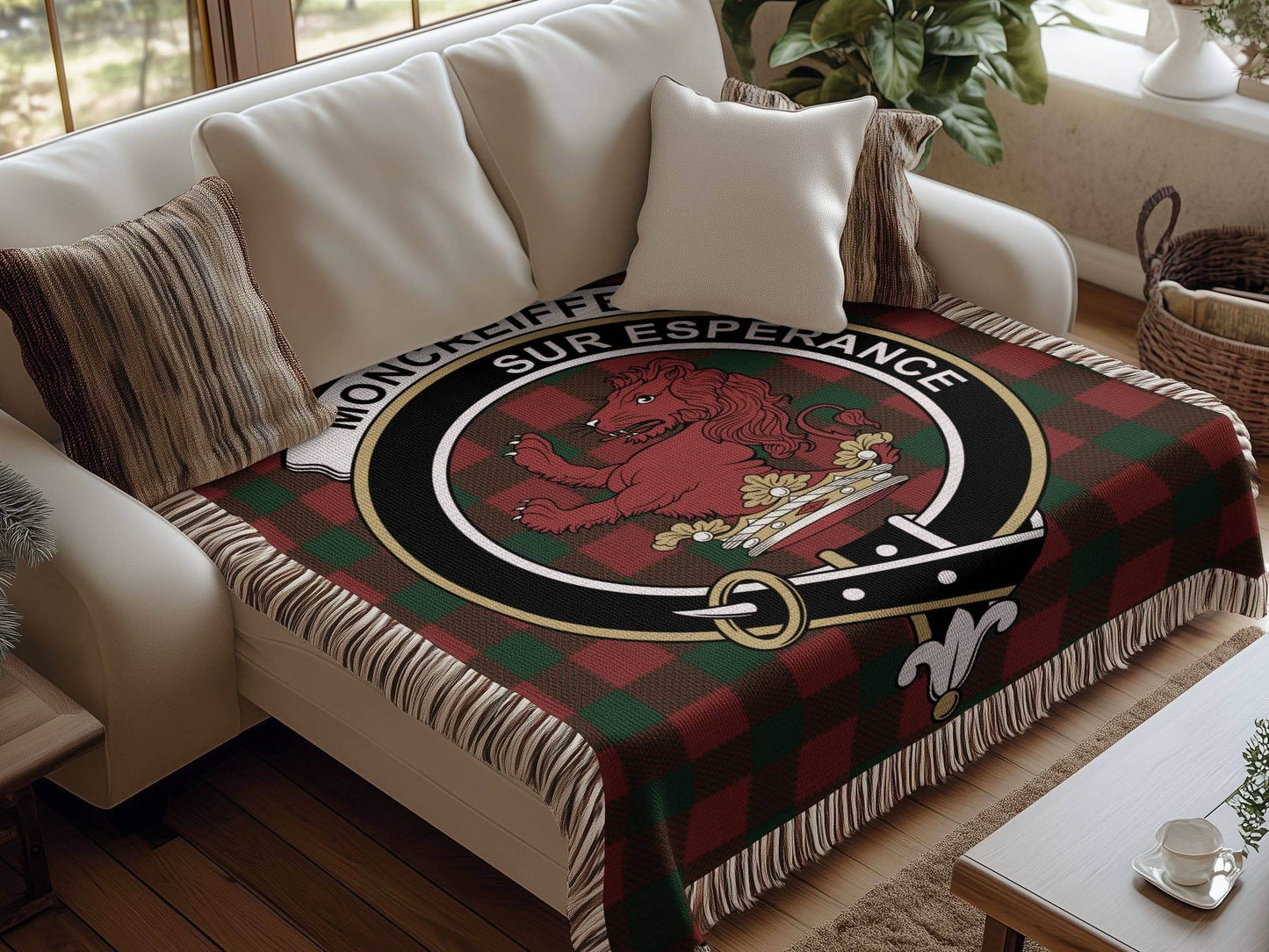 Moncrieffe Clan Crest Tartan Scottish Woven Blanket - Celtic Ancestry Gifts