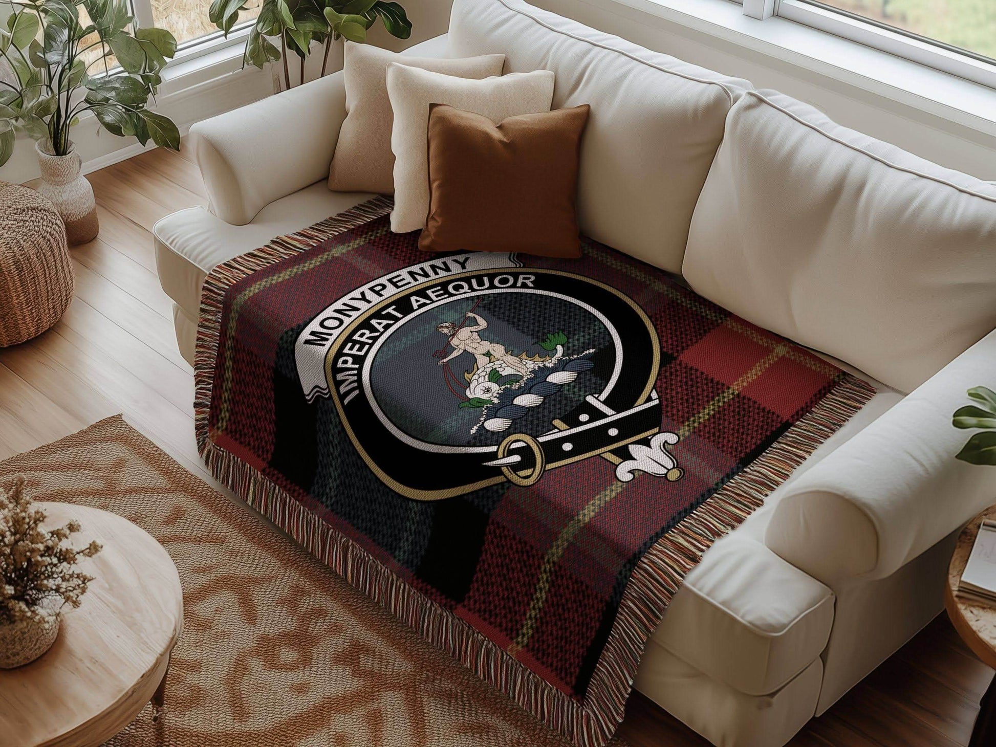 Moneypenny Clan Crest Tartan Scottish Woven Blanket - Celtic Ancestry Gifts