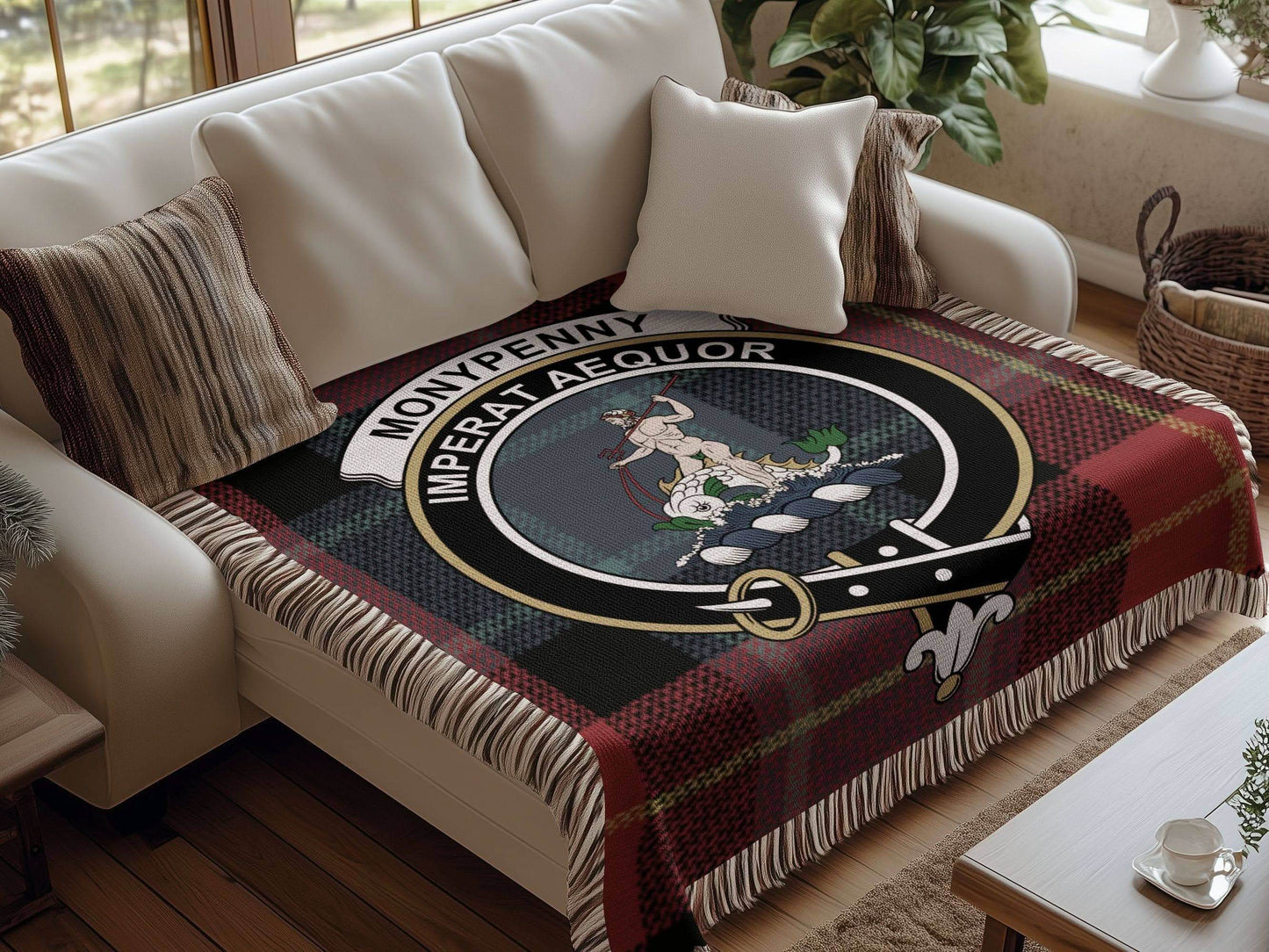 Moneypenny Clan Crest Tartan Scottish Woven Blanket - Celtic Ancestry Gifts