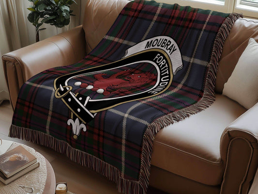 Moubray Clan Crest Tartan Scottish Heritage Woven Blanket - Celtic Ancestry Gifts