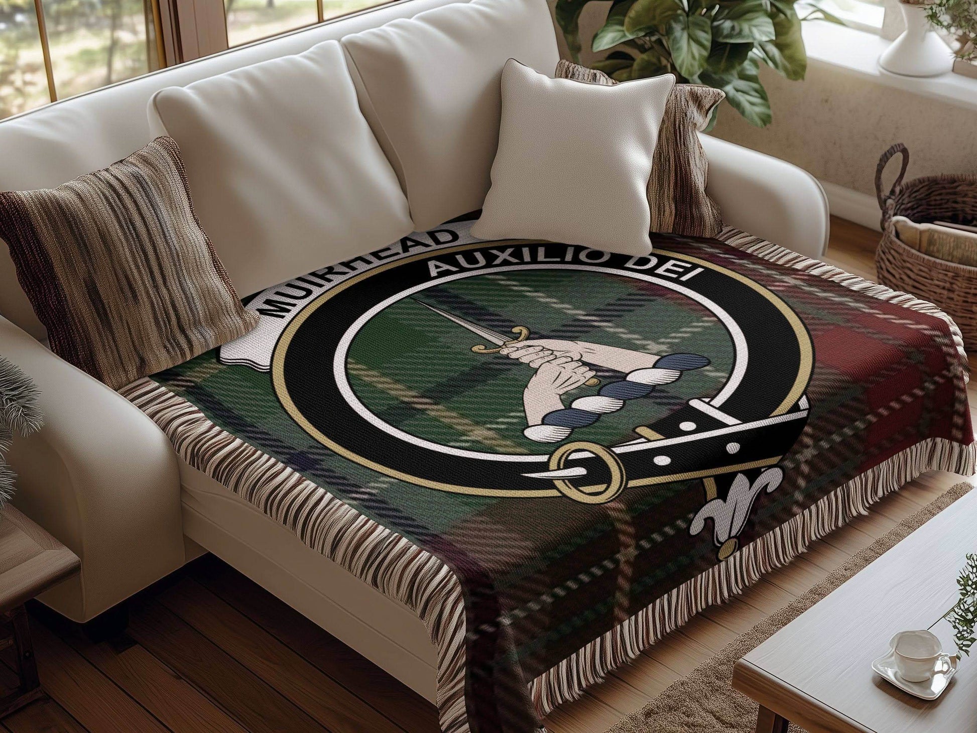 Muirhead Clan Crest Tartan Scottish Woven Blanket - Celtic Ancestry Gifts