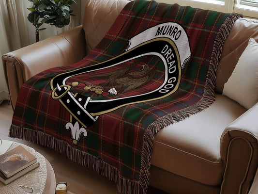 Munro Clan Crest Tartan Plaid Scottish Woven Blanket - Celtic Ancestry Gifts