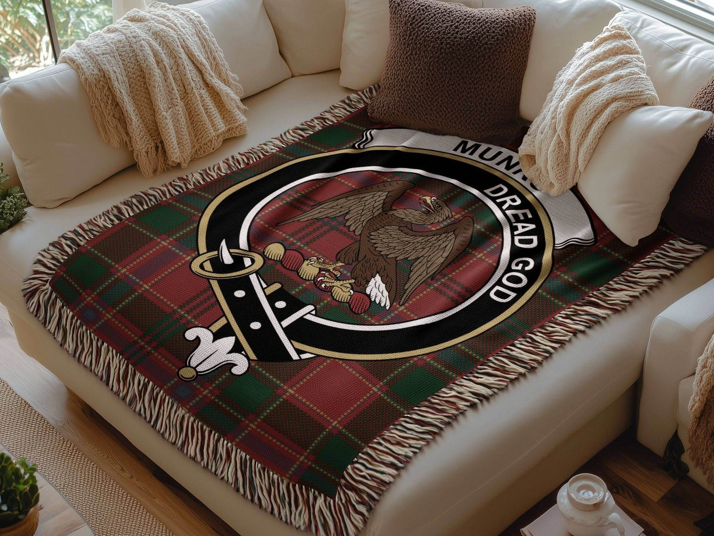 Munro Clan Crest Tartan Plaid Scottish Woven Blanket - Celtic Ancestry Gifts