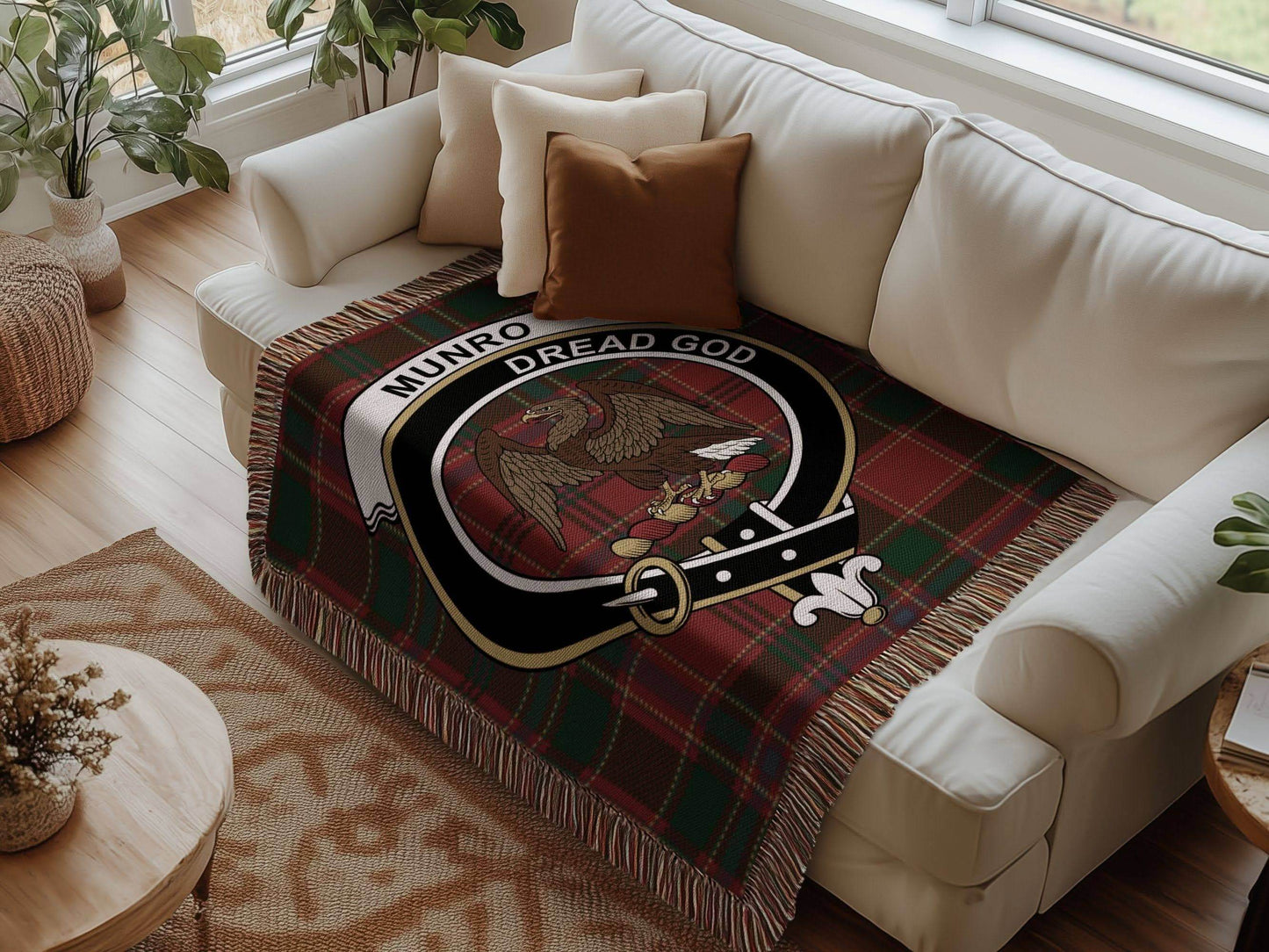 Munro Clan Crest Tartan Plaid Scottish Woven Blanket - Celtic Ancestry Gifts
