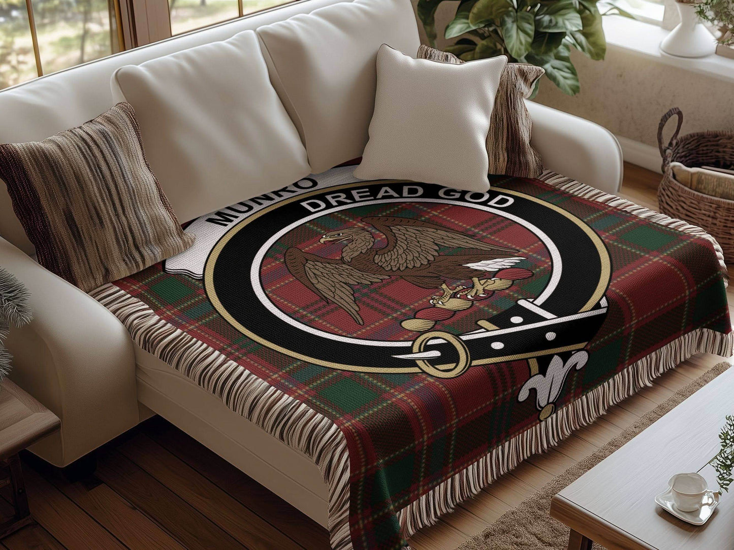 Munro Clan Crest Tartan Plaid Scottish Woven Blanket - Celtic Ancestry Gifts
