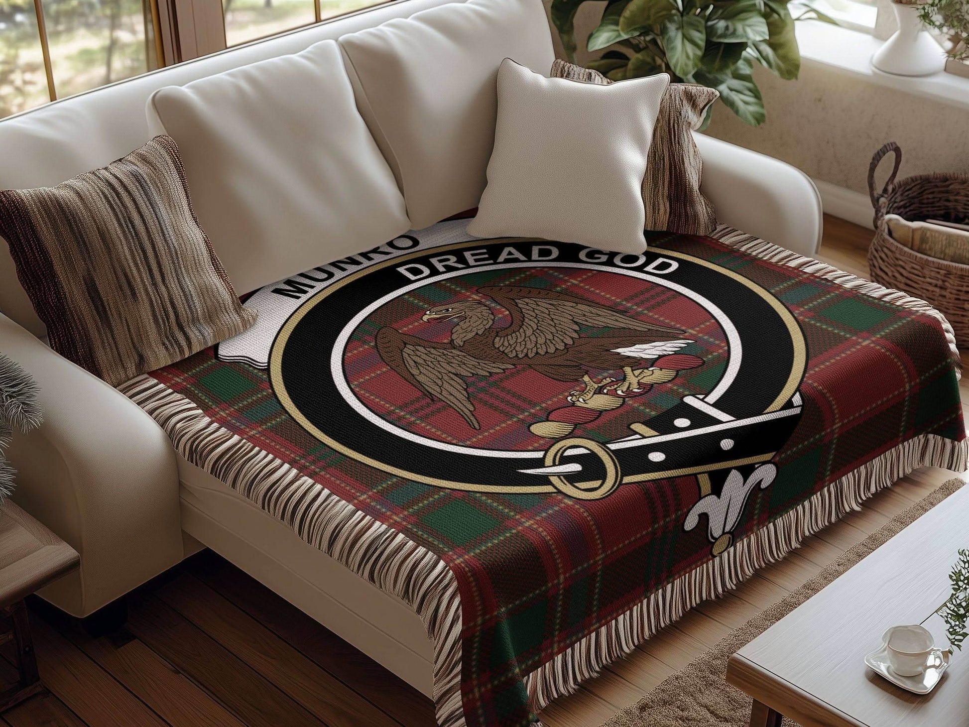 Munro Clan Crest Tartan Plaid Scottish Woven Blanket - Celtic Ancestry Gifts