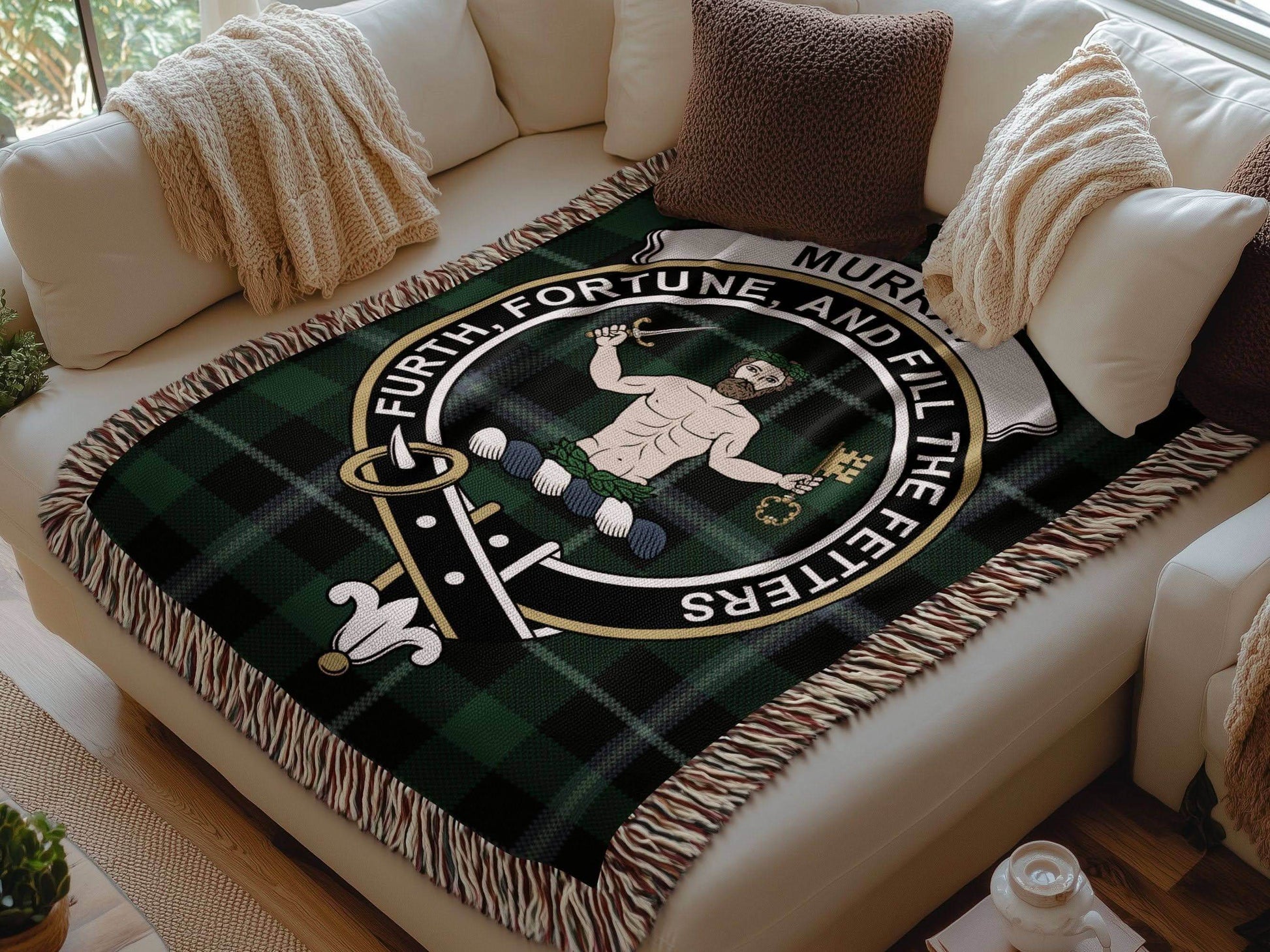 Murray Clan Crest Tartan Scottish Woven Blanket - Celtic Ancestry Gifts