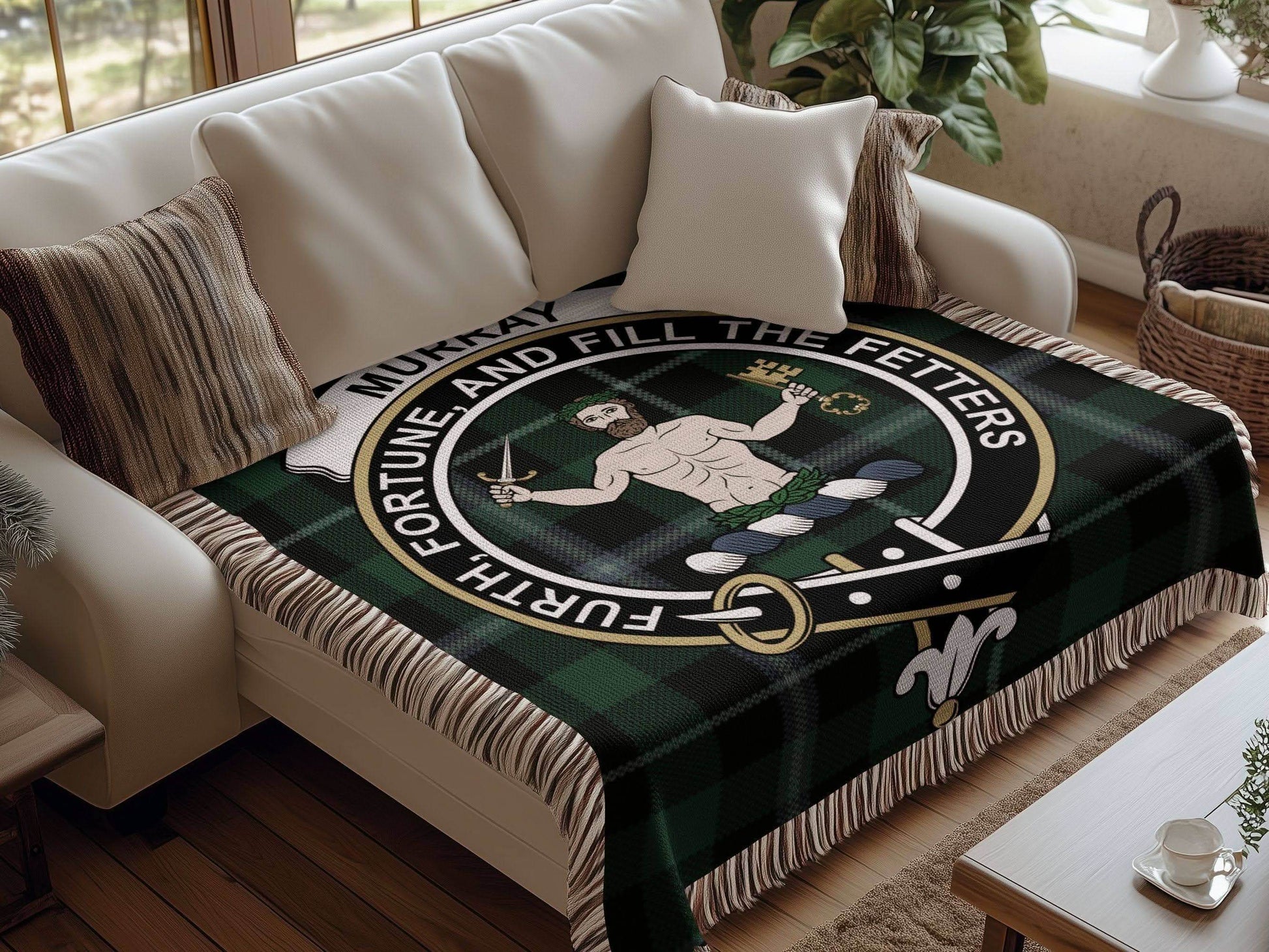 Murray Clan Crest Tartan Scottish Woven Blanket - Celtic Ancestry Gifts