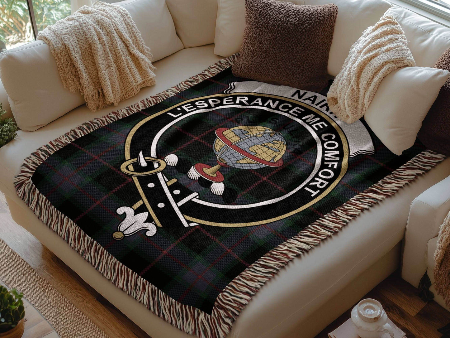 Nairn Clan Crest Tartan Scottish Woven Blanket - Celtic Ancestry Gifts