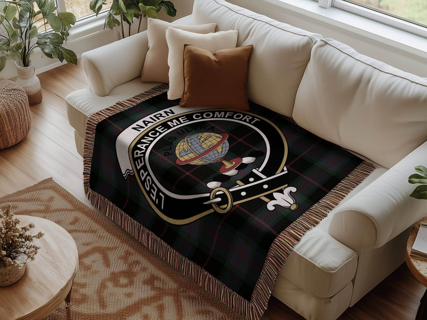 Nairn Clan Crest Tartan Scottish Woven Blanket - Celtic Ancestry Gifts