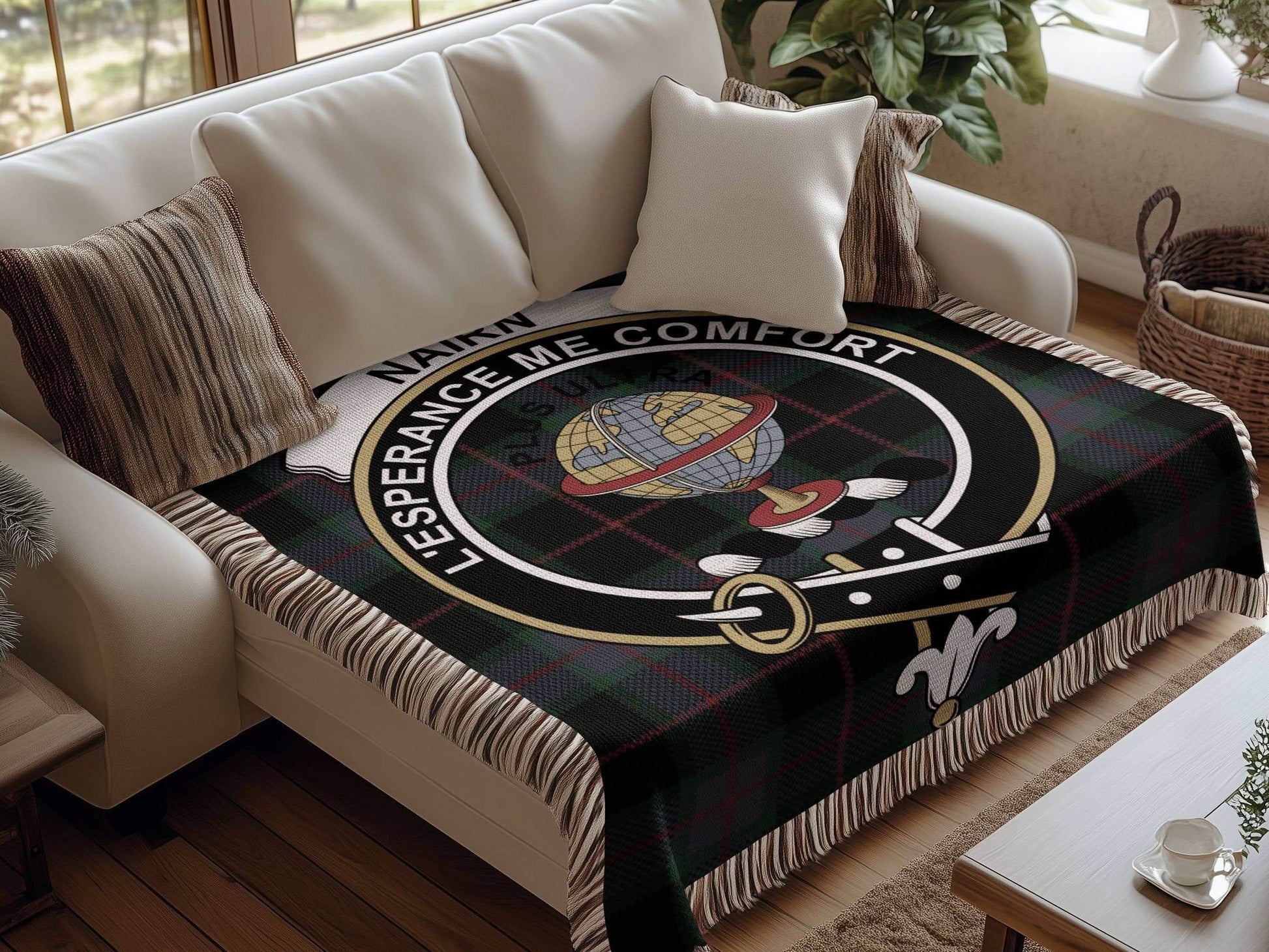 Nairn Clan Crest Tartan Scottish Woven Blanket - Celtic Ancestry Gifts