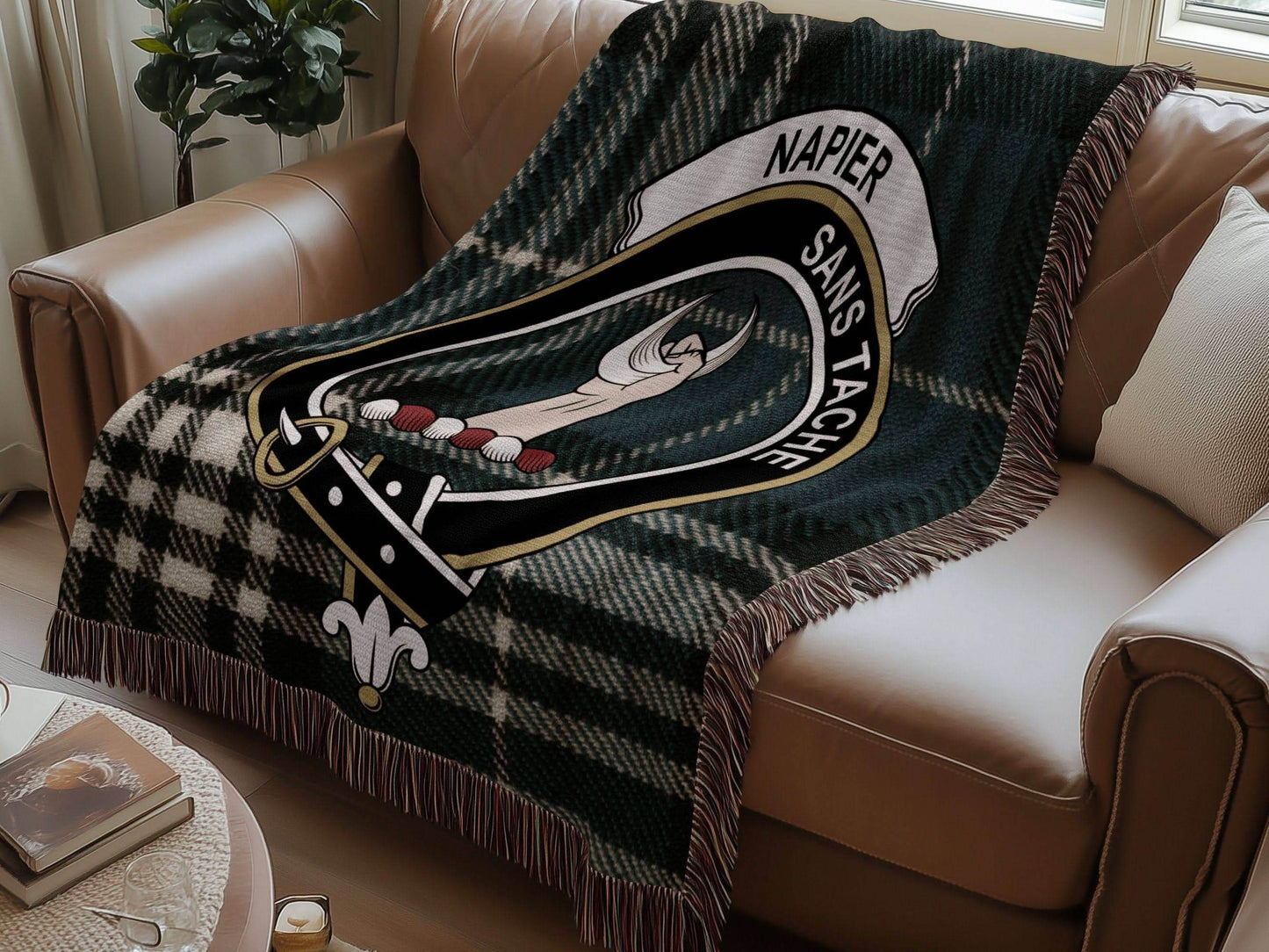 Napier Clan Crest Tartan Scottish Woven Blanket - Celtic Ancestry Gifts
