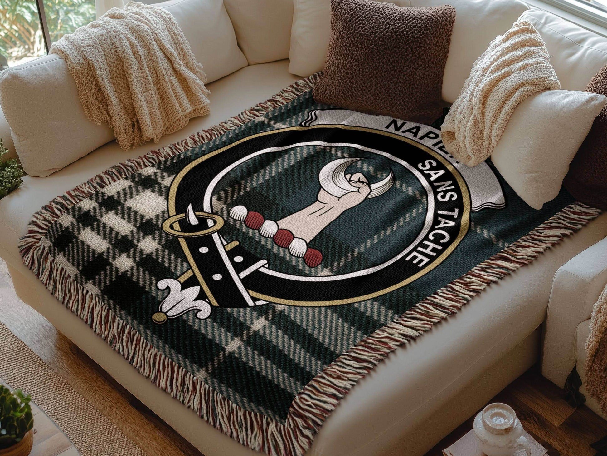 Napier Clan Crest Tartan Scottish Woven Blanket - Celtic Ancestry Gifts