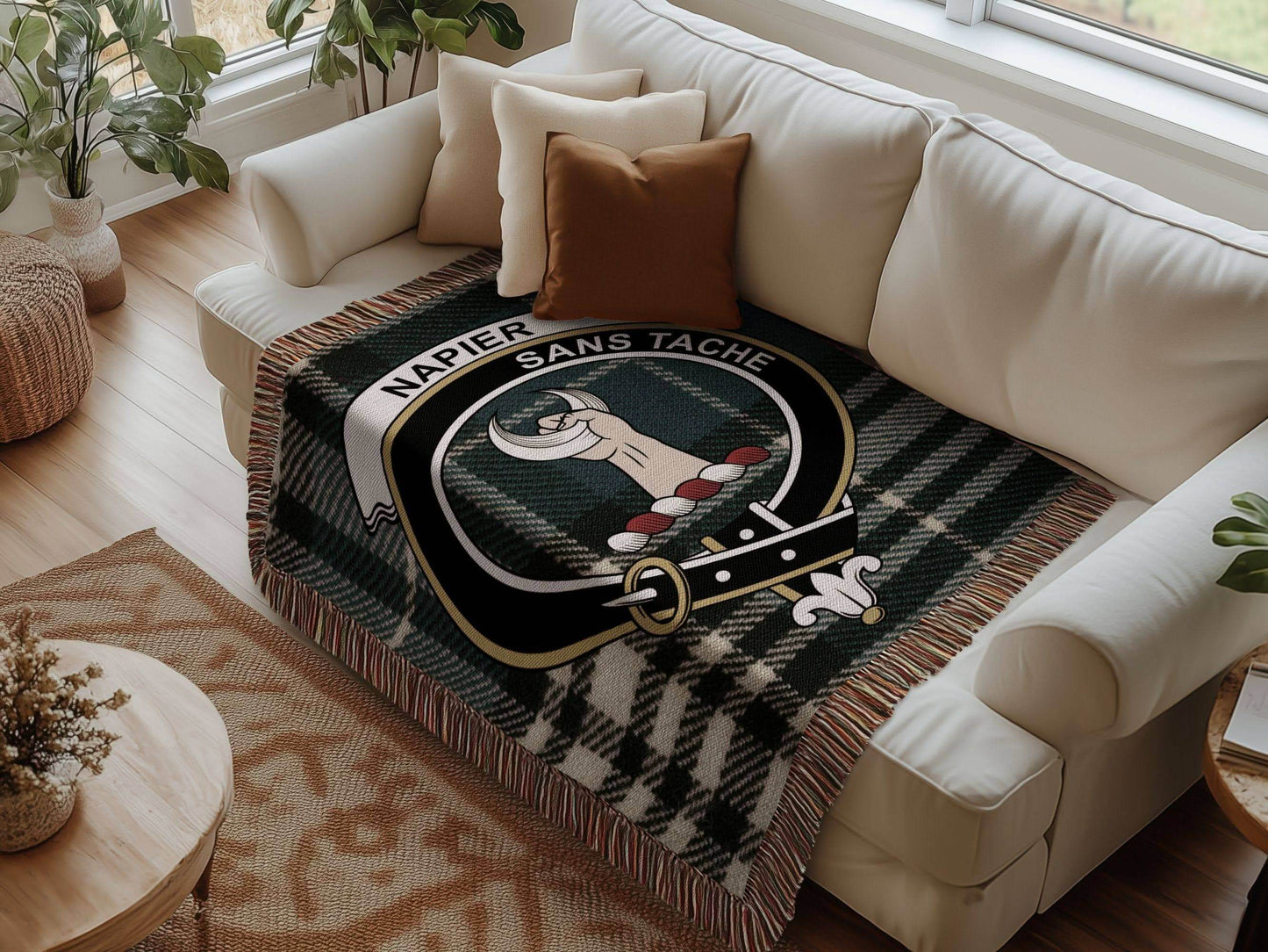 Napier Clan Crest Tartan Scottish Woven Blanket - Celtic Ancestry Gifts