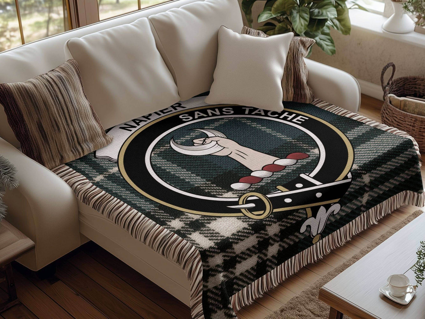 Napier Clan Crest Tartan Scottish Woven Blanket - Celtic Ancestry Gifts