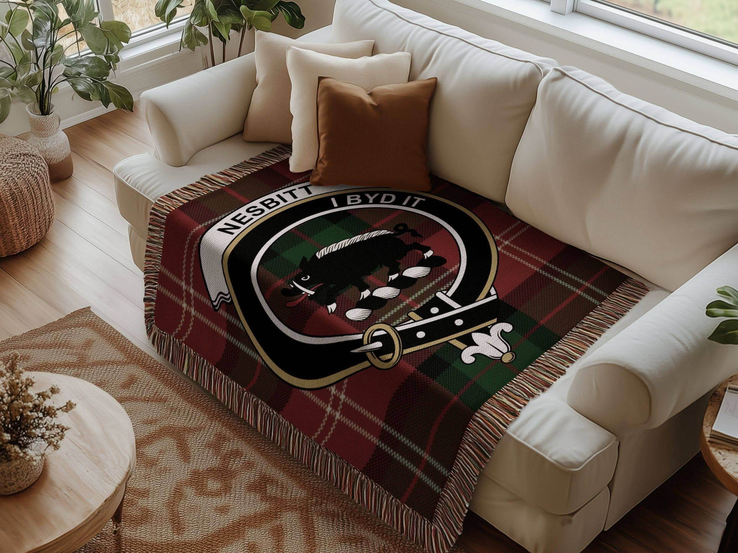 Nesbitt Clan Crest Tartan Scottish Woven Blanket - Celtic Ancestry Gifts
