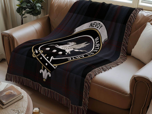 Nevoy Clan Crest Tartan Scottish Woven Blanket - Celtic Ancestry Gifts