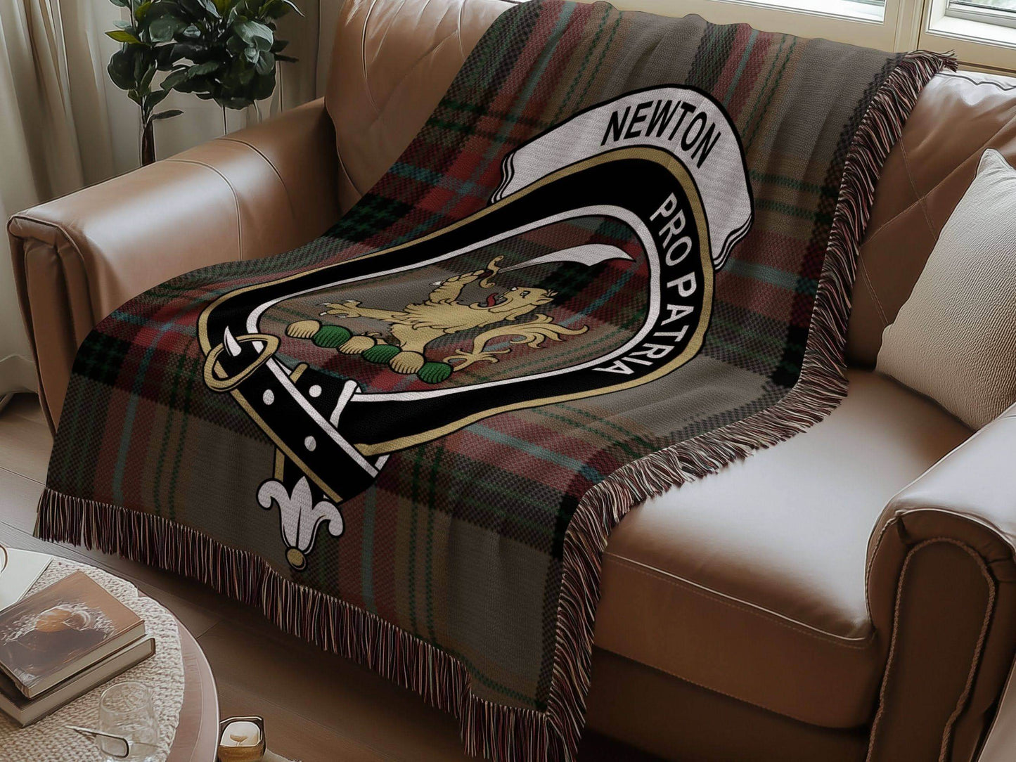 Newton Clan Crest Tartan Scottish Woven Blanket - Celtic Ancestry Gifts