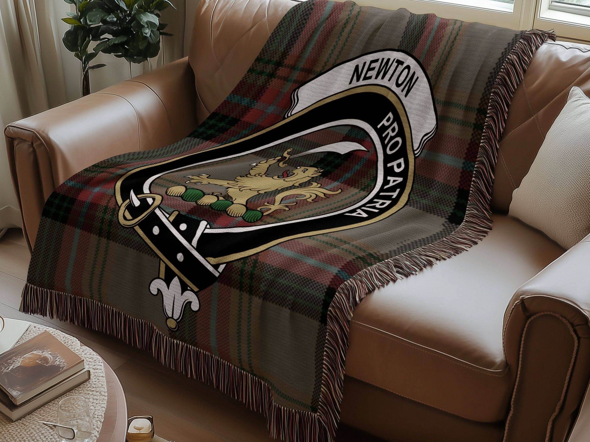 Newton Clan Crest Tartan Scottish Woven Blanket - Celtic Ancestry Gifts