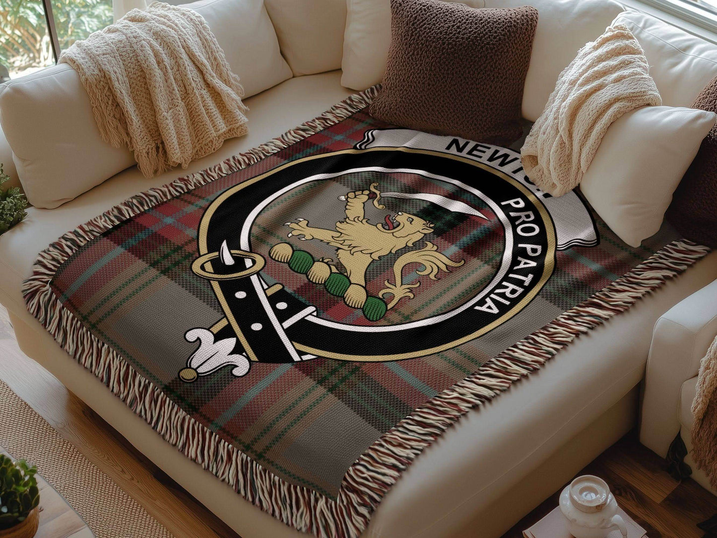 Newton Clan Crest Tartan Scottish Woven Blanket - Celtic Ancestry Gifts