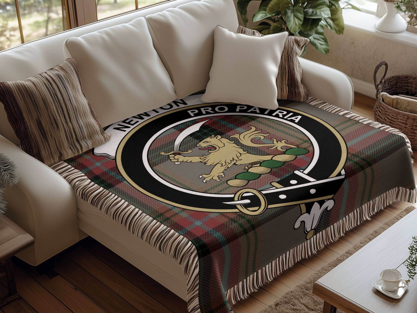 Newton Clan Crest Tartan Scottish Woven Blanket - Celtic Ancestry Gifts
