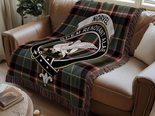 Norvel Clan Crest Tartan Scottish Woven Blanket - Celtic Ancestry Gifts