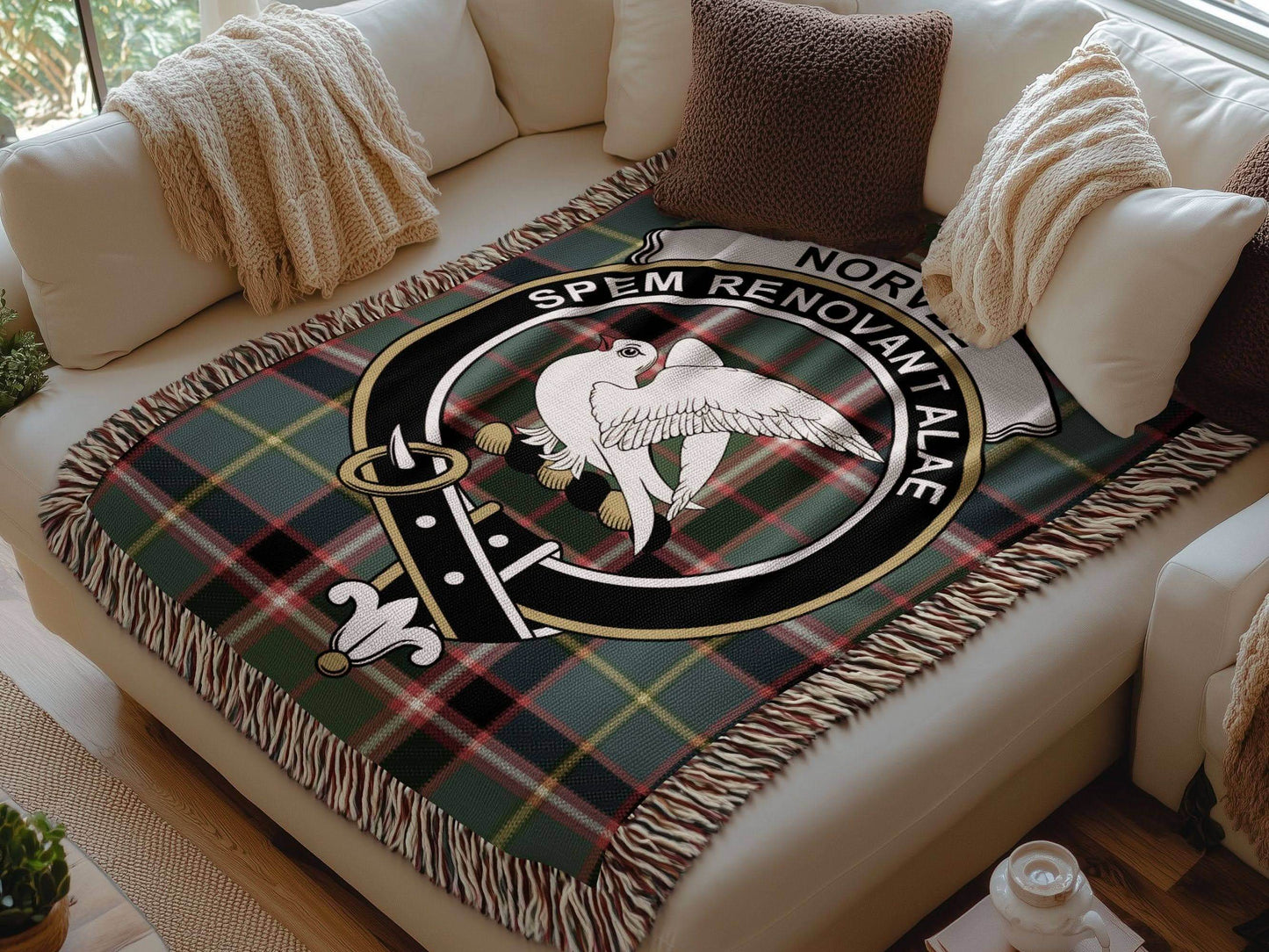 Norvel Clan Crest Tartan Scottish Woven Blanket - Celtic Ancestry Gifts