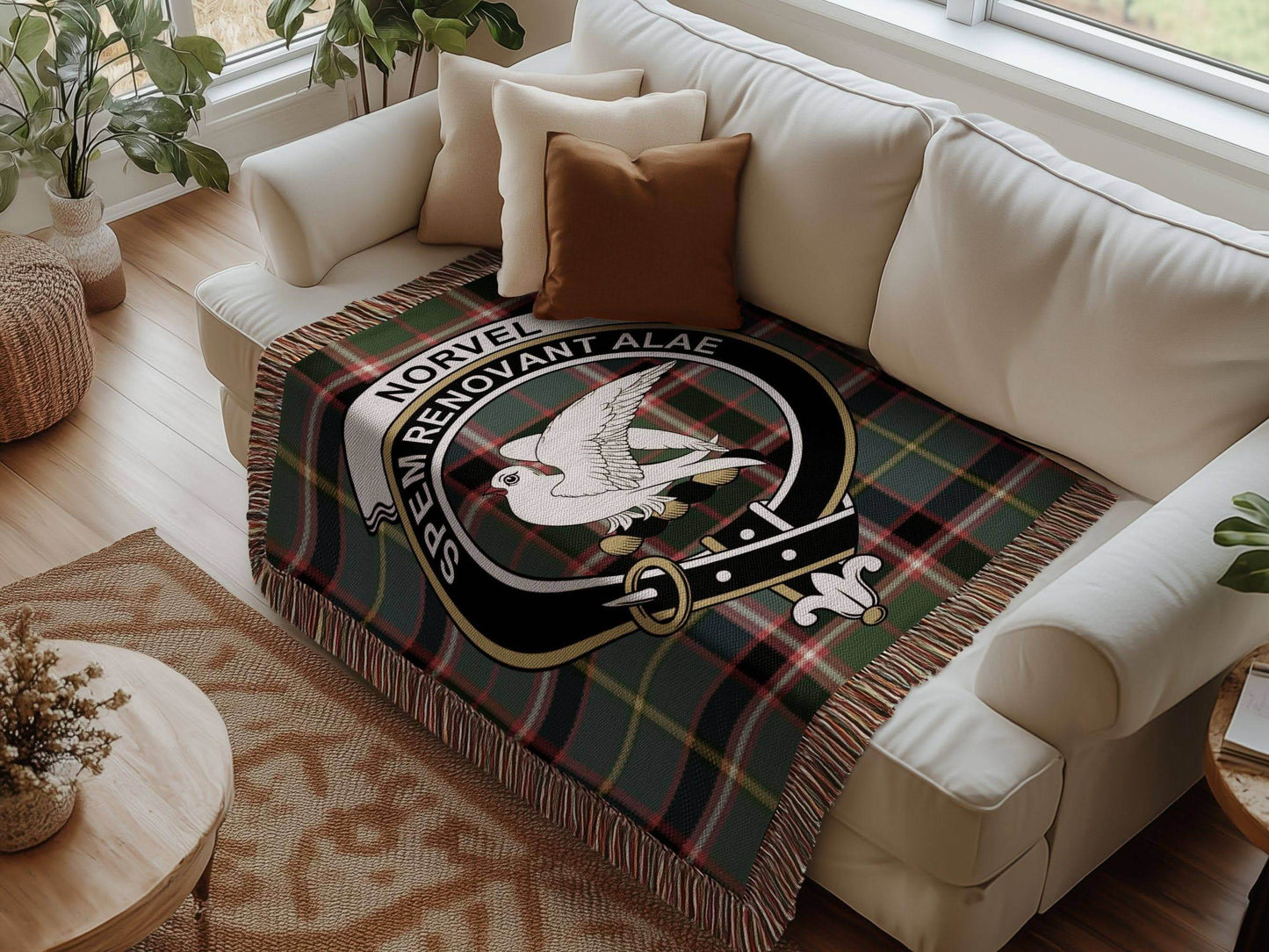Norvel Clan Crest Tartan Scottish Woven Blanket - Celtic Ancestry Gifts