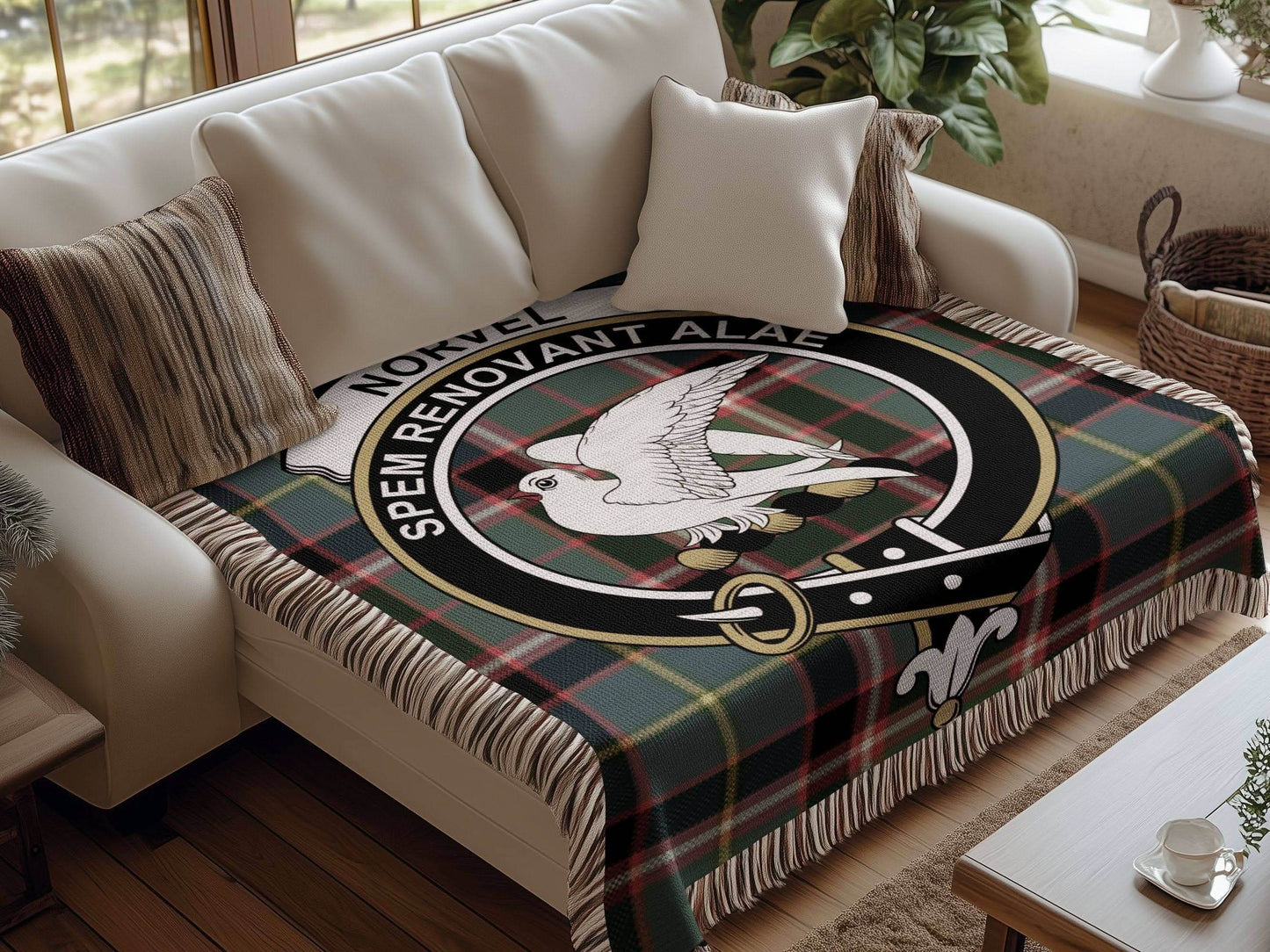 Norvel Clan Crest Tartan Scottish Woven Blanket - Celtic Ancestry Gifts
