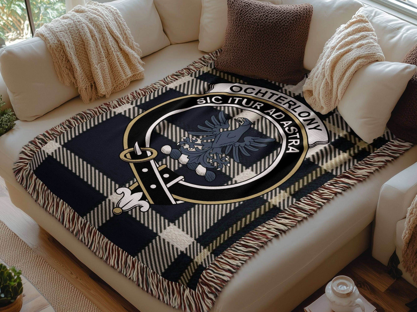 Ochterlony Clan Crest Tartan Scottish Woven Blanket - Celtic Ancestry Gifts