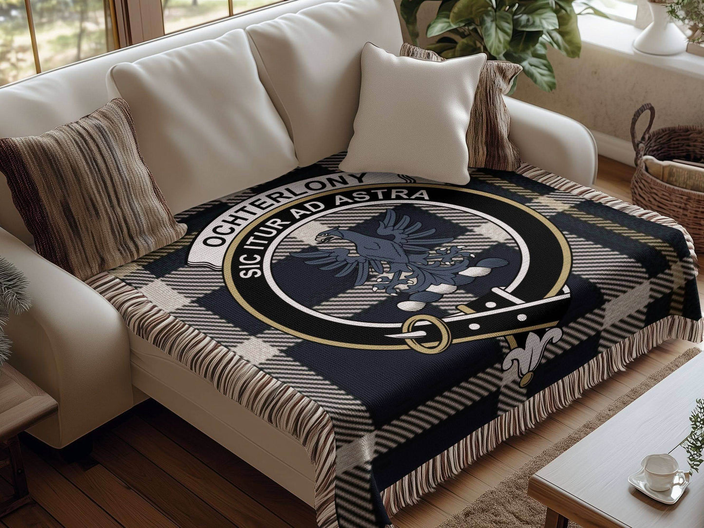 Ochterlony Clan Crest Tartan Scottish Woven Blanket - Celtic Ancestry Gifts