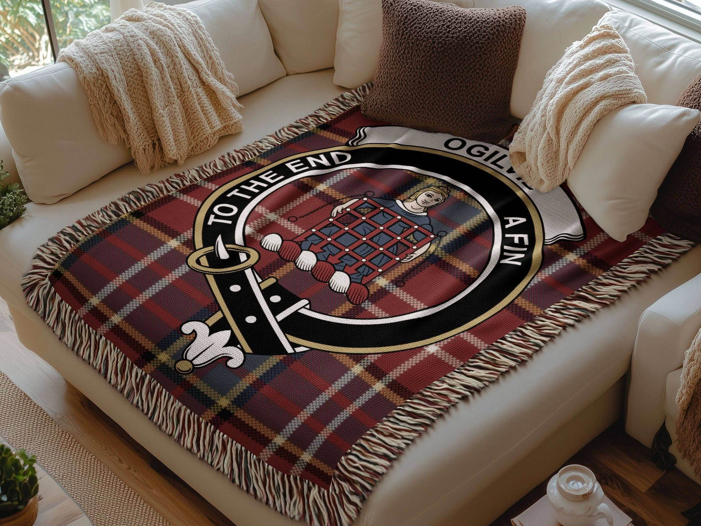 Ogilvie Clan Crest Tartan Scottish Woven Blanket - Celtic Ancestry Gifts