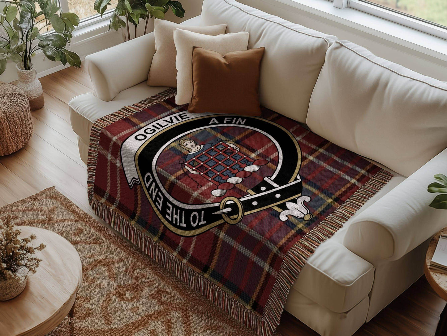 Ogilvie Clan Crest Tartan Scottish Woven Blanket - Celtic Ancestry Gifts