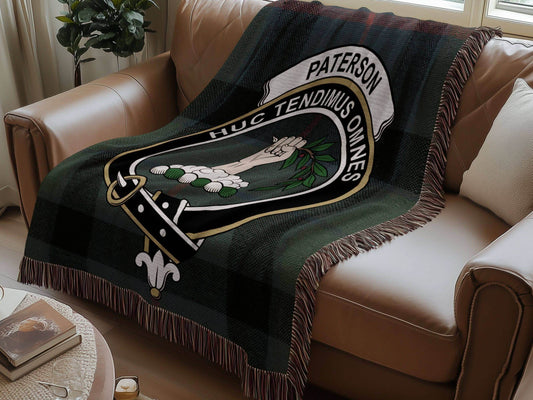 Paterson Clan Crest Tartan Scottish Woven Blanket - Celtic Ancestry Gifts