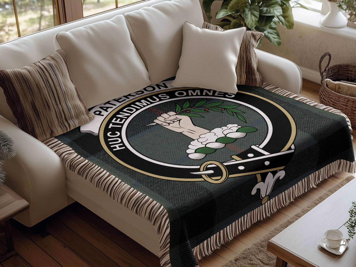 Paterson Clan Crest Tartan Scottish Woven Blanket - Celtic Ancestry Gifts