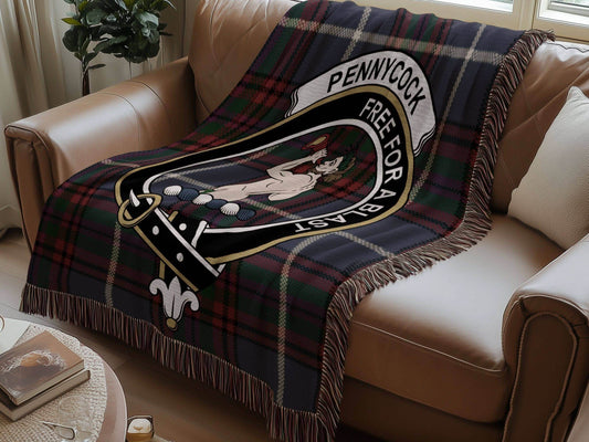 Pennycock Clan Crest Tartan Scottish Woven Blanket - Celtic Ancestry Gifts