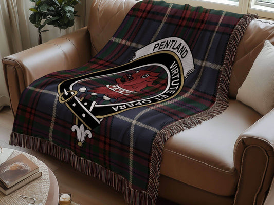 Pentland Clan Crest Tartan Scottish Woven Blanket - Celtic Ancestry Gifts